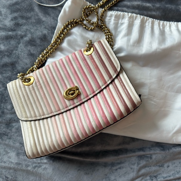 Coach Leather Shoulder Bag – Striped, Chain Strap - Picture 7 of 11